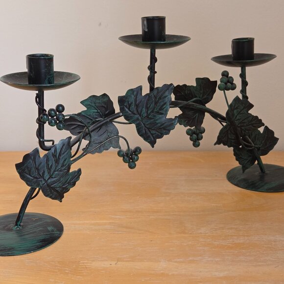 Vintage Metal Candelabra – 3 Candle Holder with Grapevine Design - Picture 1 of 4